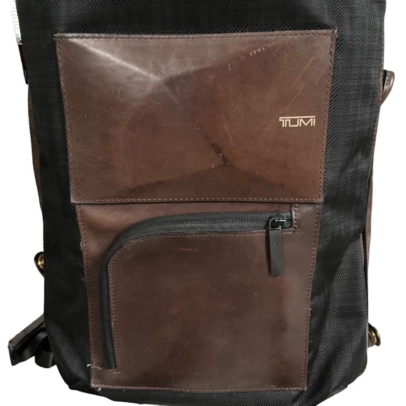 Tumi Dror Leather Nylon Rare Luxury Travel Backpack Modern Tote Briefcase Bag - Picture 10 of 14